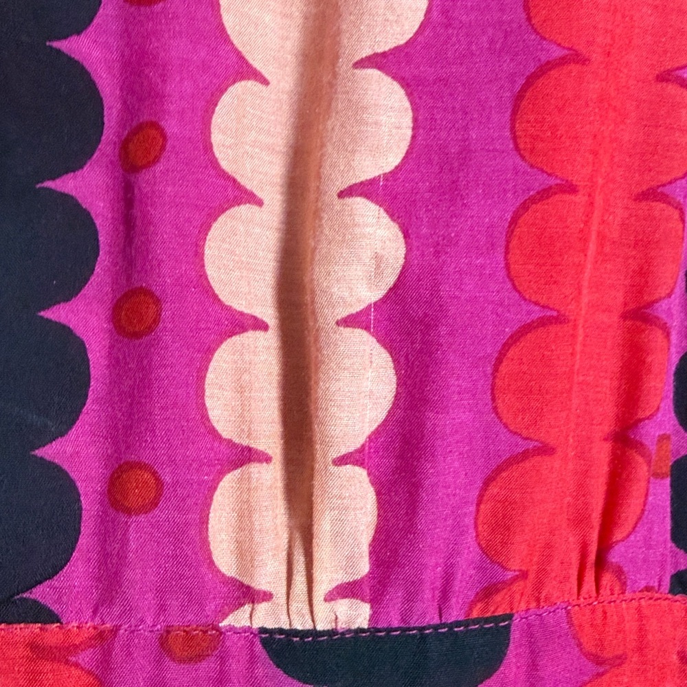 OLIPHANT Cotton Silk Scallop Stripe Polka Dot Long Midi Dress Key Hole Pink S - Picture 8 of 9